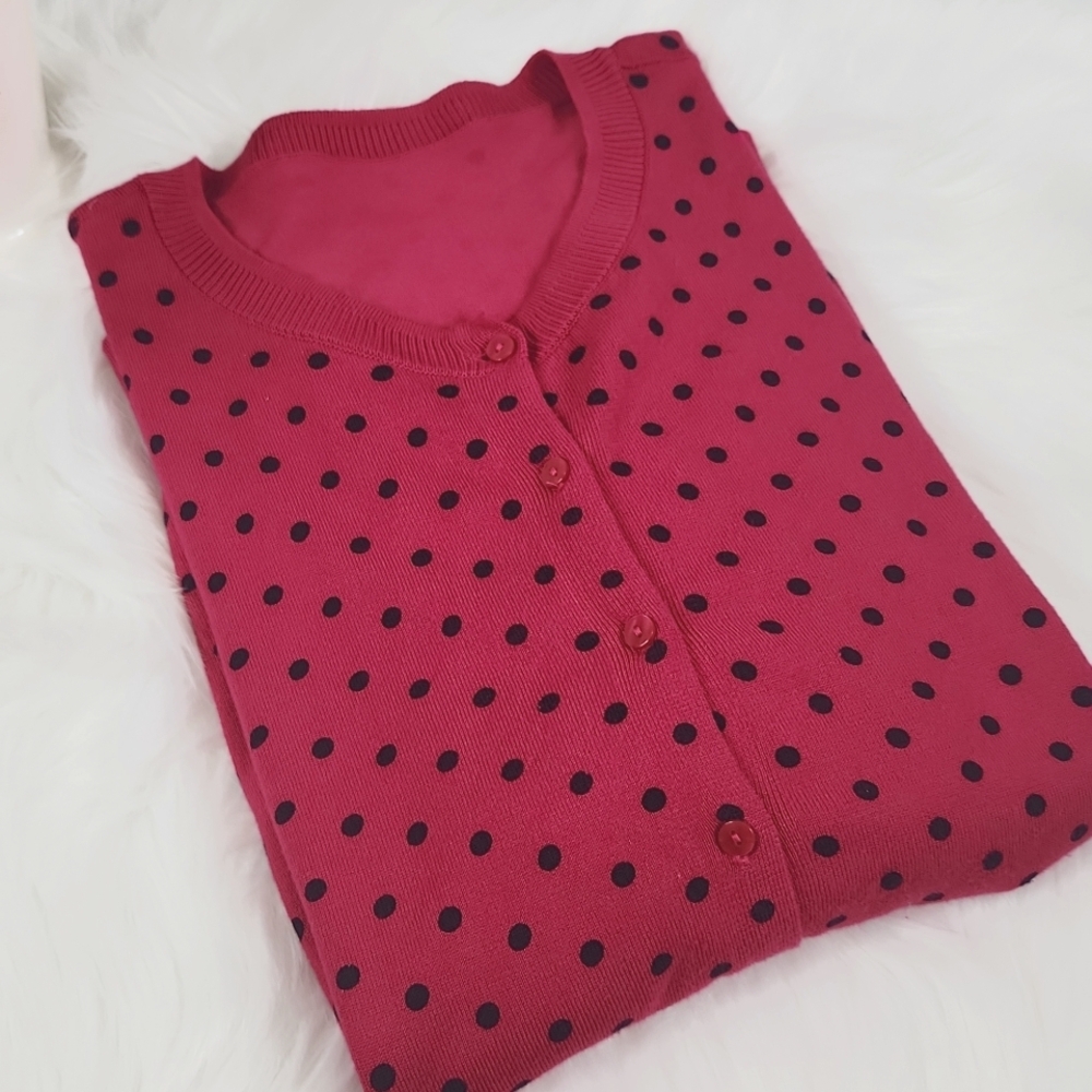 Ellen Tracy, Fushia/Blk Polka Dot Sweater. Sz Label Missing, Measurement Listed - Picture 8 of 10
